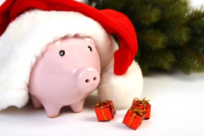 piggy bank with a santa hat